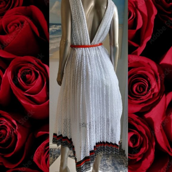 °$3990 OSCAR DE LA RENTA NEW GORGEOUS WHITE EYELET MIDI RUNWAY DRESS US 4 - Picture 11 of 13